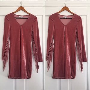 Fringe Sleeve Velvet Dress